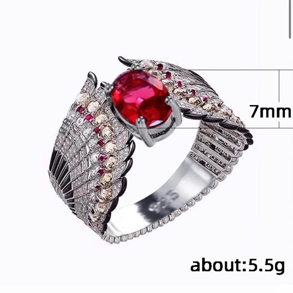 New Vintage 925 Silver Wings Design Ruby Ring - Picture 6 of 6